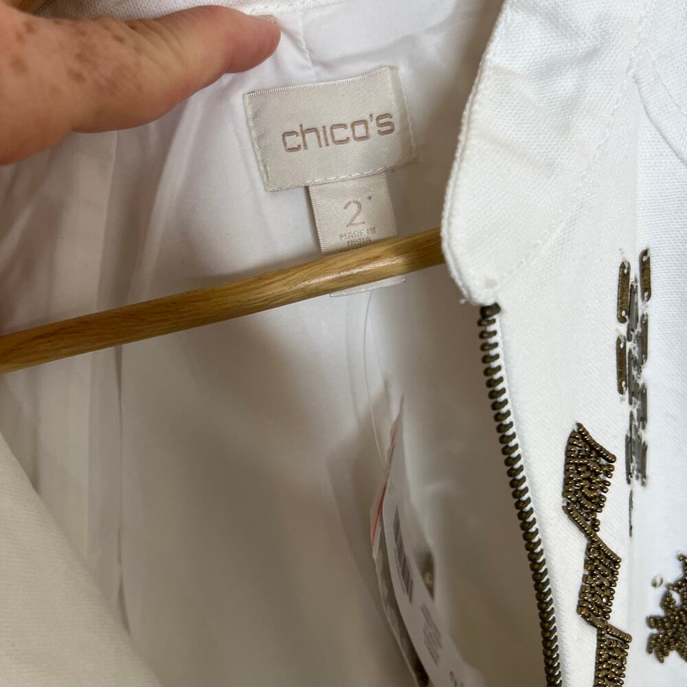 Chicos Aztec Embellished Bamber White Jacket 2 NWT - Picture 2 of 12